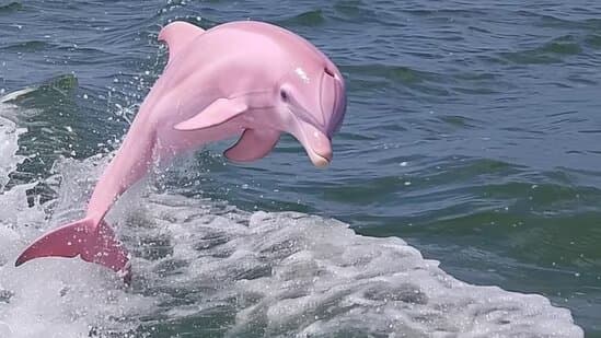 Photos of a rare pink dolphin spotted in US waters have gone viral