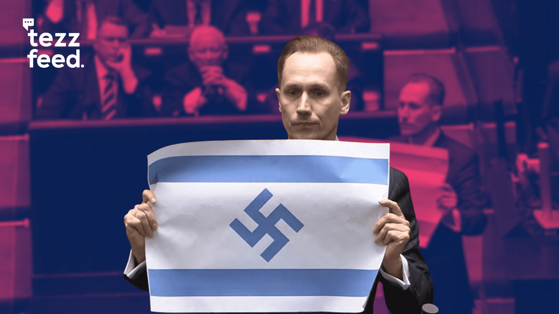 Polish MP Displays Israeli Flag with Nazi Symbol in Parliament, Blames Israel for Gaza Child Deaths